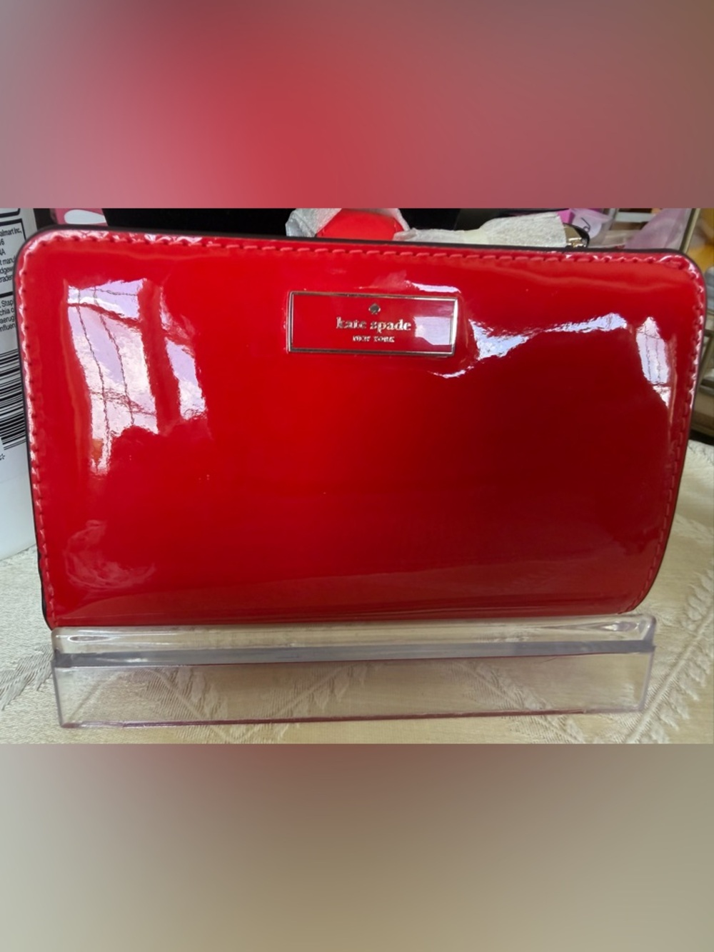 Kate Spade New York Bridget Red Patent Medium Compact Bifold Wallet NEW!